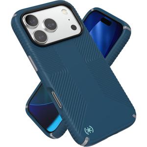 Speck PRESIDIO2 Grip for iPhone 17 Pro Case, MagSafe-Compatible, Slim Protective Case, DEEP SEA/Silver Metallic/Spell Blue