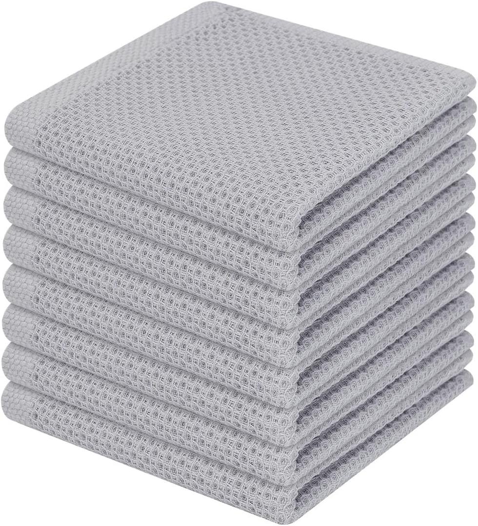 Homaxy 100% Cotton Waffle Weave Kitchen Dish Cloths, Ultra Soft Absorbent Quick Drying Dish Towels, 12 x 12 Inches, 8-Pack, Light Gray
