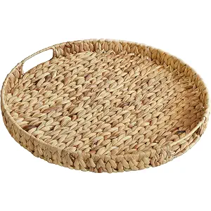 Gurfuy Extra Large Round Ottoman Table Tray with Handles - 19.7" Handmade Wicker Serving Hand Woven Tray for Farmhouse Decorative Oversized Coffee Table Trays Living Room Kitchen Counter Breakfast
