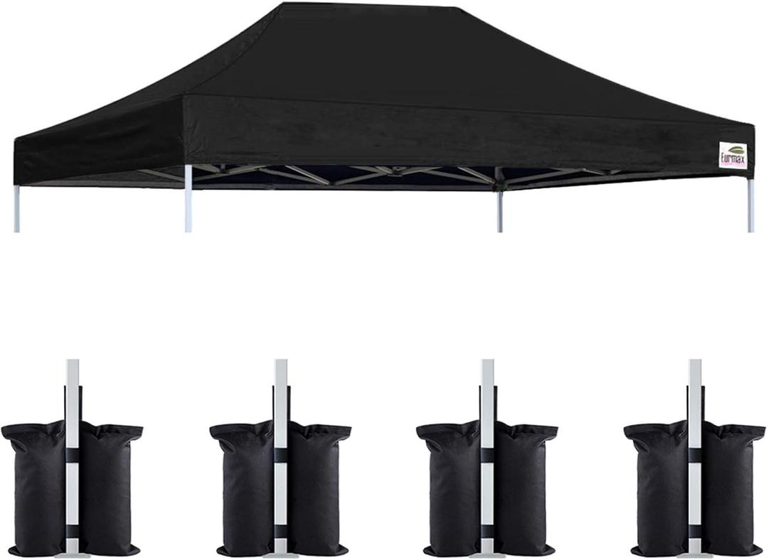 Eurmax USA 10x15 Pop Up Canopy Replacement Top,Universal Instant Canopy Cover ONLY,Heavy Duty UPF 50+ UV Protection,Water & Wind Resistant Tarp,30+ Colors Available,Bonus 4 Sand Bags (Black)