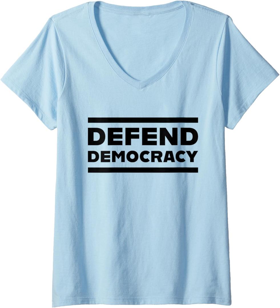 Womens Defend Democracy V-Neck T-Shirt, M