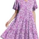 HeJoy Women's Casual Tiered Swing Midi Dress Ruffle Sleeve V Neck A Line Petite Summer Dresses with Pockets Size XL