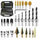 28Pcs Woodworking Chamfer Drilling Tools-Countersink Bit, Step Drill Bit Set, Wood Plug Cutter Drill Bit Set (2 Styles), 5-Flute Countersink Drill Bit, Positioning Punch and 1pc Hex Wrench