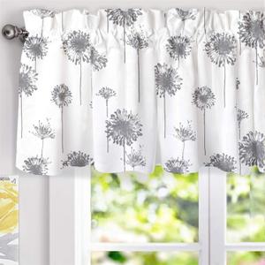 DriftAway Dandelion Floral Botanical Lined Thermal Insulated Window Curtain Valance Rod Pocket 52 Inch by 18 Inch Plus 2 Inch Header Gray 1 Pack