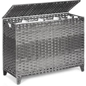 Laundry Hamper with 4 Removable Liner Bags; 176L Handwoven Rattan Laundry Basket with Lid & Heightened Feet; Clothes Hamper with Side Handles, 176L-4 Section