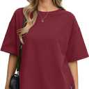 EasyGala Womens Cotton Oversized T Shirts Side Slit Tops Loose Fit Tee Crewneck Short Sleeve Summer Clothes 2026 (Red, S)