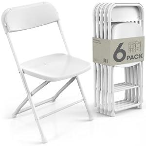 5 x Pureegg 6-Pack White Folding Chairs - Heavy-Duty Plastic & Metal Foldable Chairs, 440 lbs Capacity, Lightweight for Indoor, Outdoor, Parties & Events, 31.5" x 17.3" x 19.3"