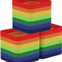 Storage Cotton Cubes 11 Inch, Woven Cotton Rope Storage Baskets for Toys Blanket Organizing, Storage Bins Decorative Organizer with Handles for Living Room Laundry Room Closet (3 Pack, Rainbow)