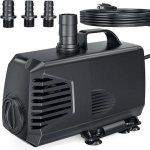 POPOSOAP 880GPH Submersible Water Pump, Water Fountain (85W 3200L/H) with 10.5FT High Lift Adjustable & 3 Nozzles & 16.4FT Cord, Ultra Quiet Aquarium Pump for Pond Fountain Waterfall Hydroponics-Q105