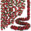 PONKING 8 Pcs 66FT Flower Garland, Artificial Rose Vine Flowers with Green Leaves, Hanging Fake Roses Vine for Room Anniversary Wedding Birthday Christmas Wall Arch Decor, Spring Red Flower