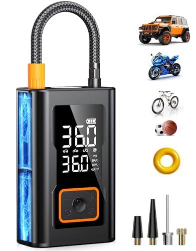 Tire Inflator Portable Air Compressor,150 PSI Bike Tire Pump - Compact Air Pump for Car Tires,Rechargeable Tire Inflator with Digital Pressure Gauge and LED Light
