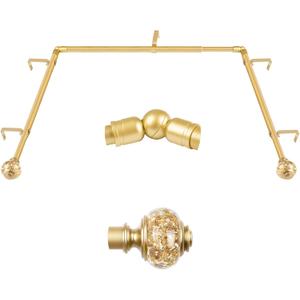 3/4 Inch Gold Bay Window Curtain Rods, USFOOK Telescoping Curtain Rods for Bay Windows 36-72 Inch (Center Rod), 20-36 Inch (Side Rods) with Translucent Finials