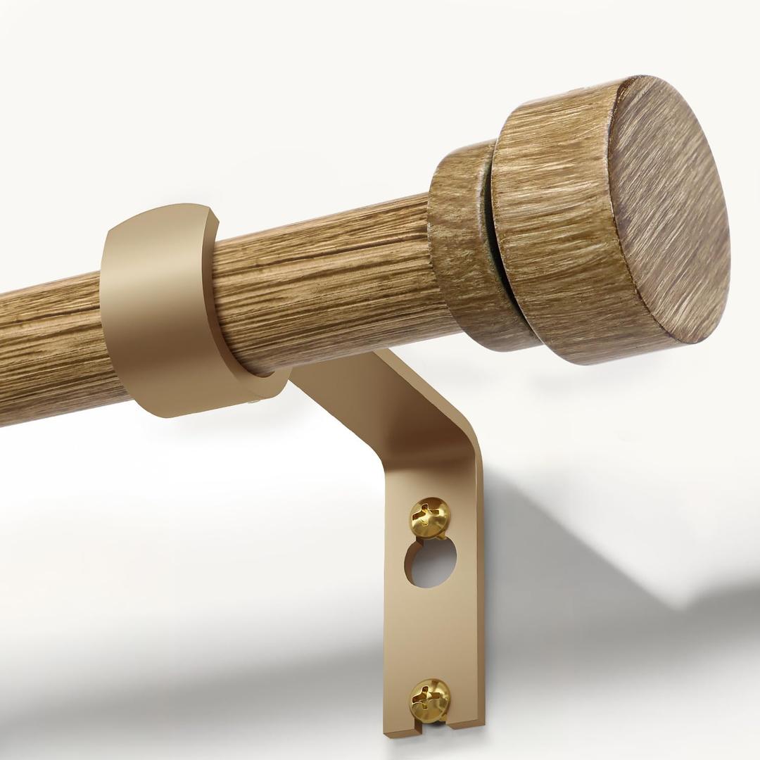 Weathered Wood Curtain Rods for Windows 28 to 48 Inches 1" Diameter Boho Decorative Heavy Duty Window Curtain Rod Adjustable with Handmade Wood Grain Design for Living Room Bedroom Kitchen Farmhouse, Weathered Wood Grain, 16"-60", 1 Pack