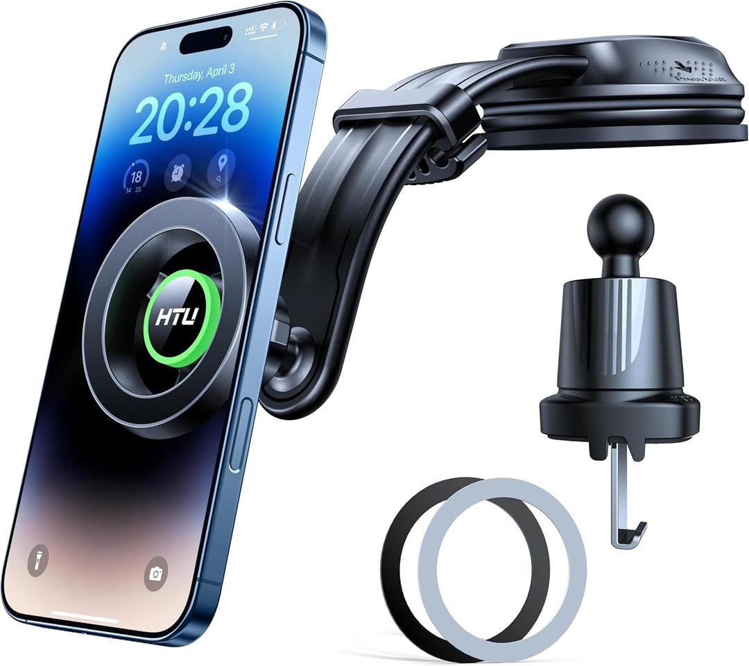 2025 Upgraded for MagSafe Car MountStrongest Magnet & Suction 5-in-1 Bendable Dashboard Windshield Vent Vacuum Magnetic Phone Holder for iPhone 16 15Patent & Safety Cert, Non-Charging, Green