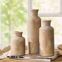 LUKA Ceramic Rustic Farmhouse Vase Set of 3,Terracotta Vases for Decor,Antique Vase for Your Bedroom,Office,Living Room,Fireplace,Bookshelf Decor,Housewarming (10+7.5+5 Inch)
