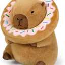 Ditucu Cute Capybara Plush Pillow with Wearable Donut Headgear Stuffed Animal Food Capibara Plushies Toys Gifts for Kids Brown 11 inch
