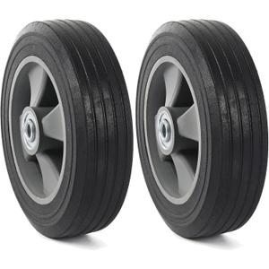 AR-PRO (2-Pack) 8" x 2" Flat Free Solid Rubber Tire and Wheel, 3/4" Axles Bore Hole with 2" Offset Hub, Compatible with 8 Inche Wheel for Dolly Trolley Hand Trucks Garden Wagon Cart