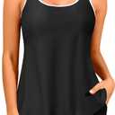 Tankini Swimsuits with Shorts - Two Piece Tummy Control Flowy Bathing Suits Top with Two Pockets Boy Shorts 2025 (Large, Black)
