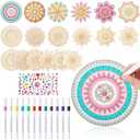 Fullhawl 31 Pcs Wooden Mandala Painting Set - 18 Unfinished Wood Cutouts, 12 Markers, 1 Gem Stickers for Adults DIY Crafts, Christmas, Back to School Gift,Wedding, Home Decors(Stylish Style)