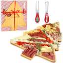 Ziliny Christmas Tree Charcuterie Board Xmas Cutting Cheese Board Wooden Platter with Knives and Forks Serving Trays Gift for Kitchen Cheese Food Fruit (Bamboo, Christmas Tree)