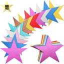 Gejoy 80 Pieces Rainbow Silver Glitter Stars Cutouts Gold Stars Decoration Double Printed Paper Star for Movie Night Bulletin Board Decoration, Classroom Wall Graduation Party Decorations 6 Inches