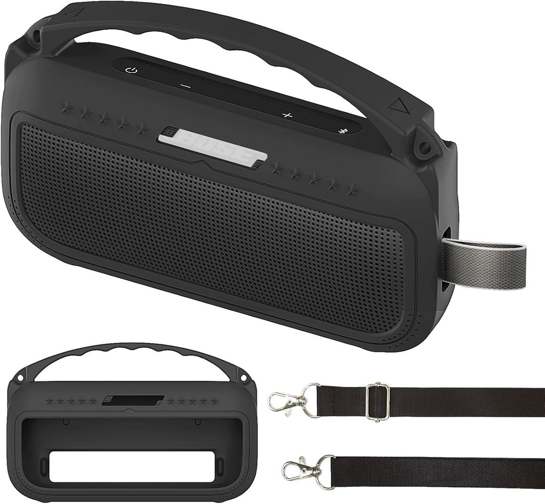 JCHPINE Silicone Cover Case for Bose SoundLink Flex Portable Bluetooth Speaker 2nd Gen, Protective Holder Accessories (Silicone case, Black)