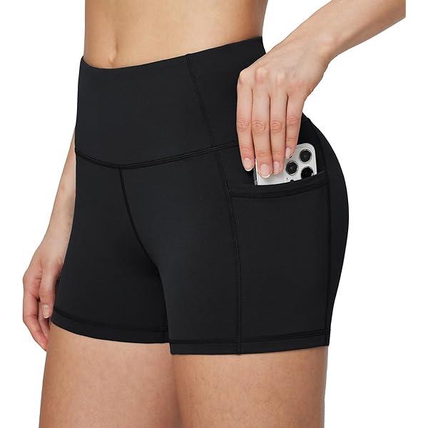 POSHDIVAH Women's Creamluxe Biker Shorts-6"/8" High Waisted Drawstring Running Gym Volleyball Yoga Workout Shorts, Size L