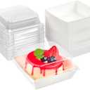 Kucoele 50 Pack Small Charcuterie Boxes with Clear Lids, 4 Inches Paper Bakery Boxes Dessert Boxes Disposable To Go Food Containers for Cookie, Cake Slice, Mini Cake, Chocolate Strawberry (White)