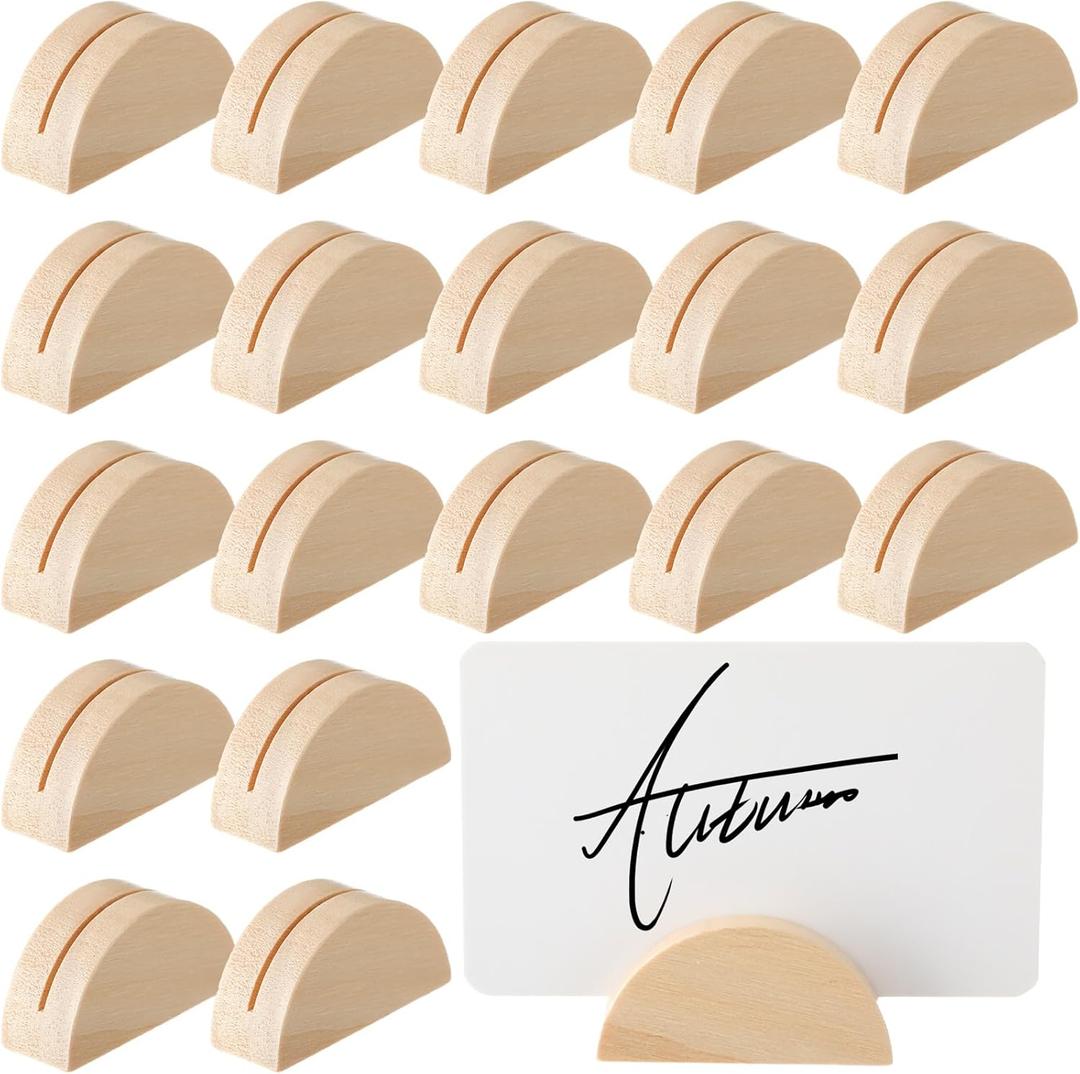 Colingmill 24 Pcs Nature Wood Color Number Stands Indoor Lightweight Wedding Table Name Holder Semicircular Design Place Card Holders Office Tag Photo Menu Clips Banquet Birthday Party Restaurant