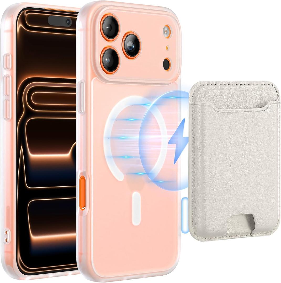 TopMade Mag-Safe Case for iPhone 17 Pro Max with Magnetic Wallet Card Holder, Mag-Safe Phone Case with Magnetic Wallet Fit 4 Cards, Translucent Matte Shockproof Cover for iPhone 17 Pro Max, White