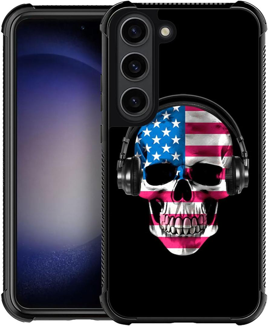 CARLOCA Compatible with Samsung S23 Plus Case,American DJ Skull Samsung Galaxy S23 Plus Cases Graphic Design Shockproof Anti-Scratch Drop Protection Case