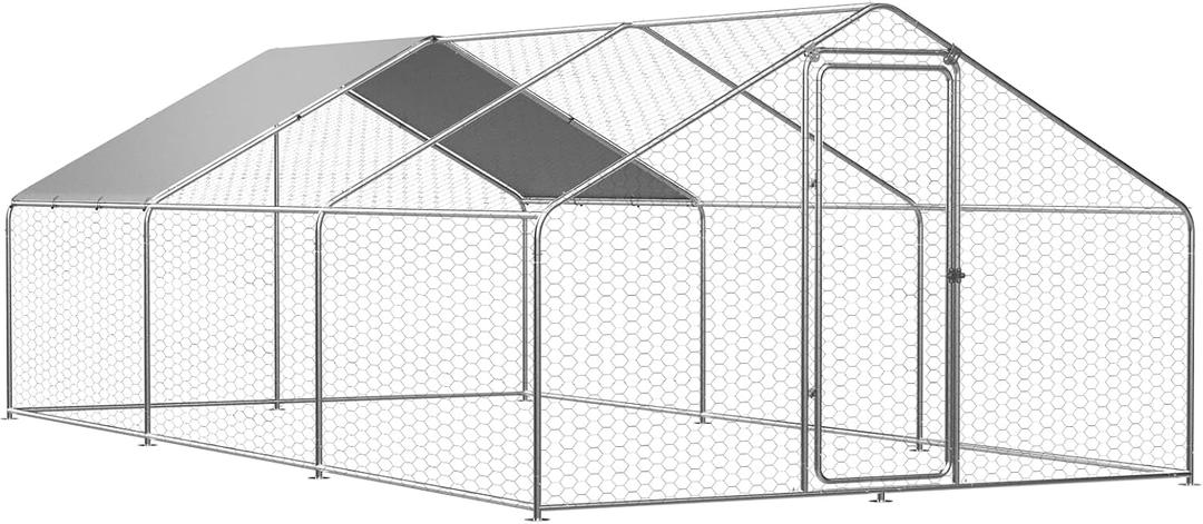 ROOMTEC Chicken Coop Large Metal Chicken Run for 20-30 Chickens,Dog Kennel Outdoor with Waterproof and Anti-UV Cover Lockable Door Design(9.8'Lx19.6'Wx6.4'H)