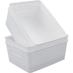4-Pack Plastic Weave Basket, Storage Basket, White