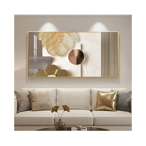 Large Framed Modern Luxury Gold Wall Art for Living Room, Horizontal Bright Style Artwork for Walls, Contemporary Geometric Picture Prints Painting Decor for Bedroom Hallway Dining Room 28x57