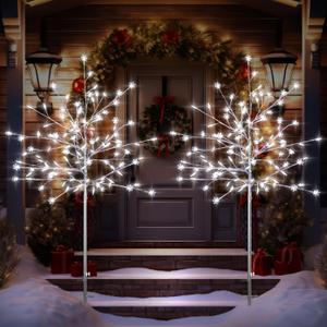 Baquler 2 Pack 5Ft Outdoor Christmas Decorations Pathway Light Snowflake Christmas Tree Frosty White Walkway Stake Light Pre Lit for Outside Yard Garden Lawn Patio Xmas Holiday Decoration