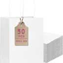 qiqee 50-Packs White Paper Gift Bags with Handles Bulk 8.3"x3"x 6" Small Size Paper Bags Multiple Uses(Small Size)