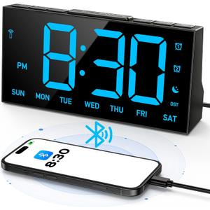 GOLOZA Wireless Sync Time Digital Alarm Clocks for Bedrooms, Digital Clock with 4 Level Brightness +Off, Dual Customizable Alarms, USB Port, Power-Off Memory, Snooze, 12/24H/DST, Bedside Clock (Sky Blue Digit)