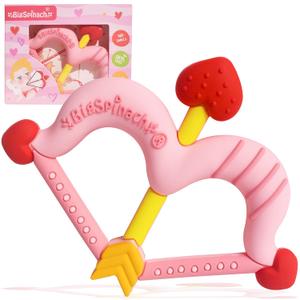 Teethers Heart Shape Silicone Baby Teether Toy Easy for Little Hands to Hold, Cupid Bow and Arrow Soft Teething Toy for Infants, Valentine's Gift for Girl or Boy (Pink)