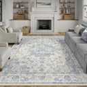 9x12 Neutral Area Rug Blue Vintage Living Room Bedroom Washable Carpet Non-Slip Soft Low Pile Farmhouse Indoor Large Throw Rug for Dining Room Office