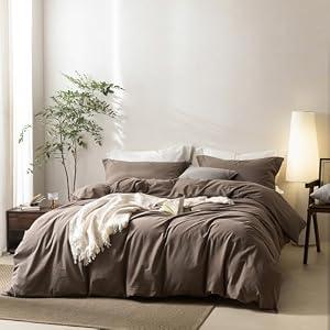 3 Pieces Light Chocolate Brown Duvet Cover Set Oversized King Size 120'' W x 98'' L, 100% Washed Cotton Duvet Cover with Zipper Closure Plus 2 Pillowcases, Oeko TEX Standard Certificated