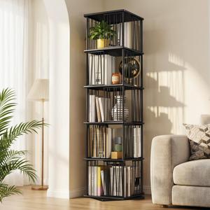 Aylenic Black Rotating Bookshelf Tower 360° 5 Tier Tall Revolving Bookcase
