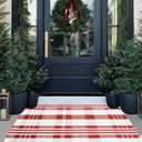 Christmas Door Mat Outdoor 27.5 x 43 Red and White Plaid Rug Christmas Decor Rug Cotton Hand-Woven Layered Door Mats Washable Carpet for Front Porch, Kitchen, Farmhouse, Entryway (27.5 x 43)