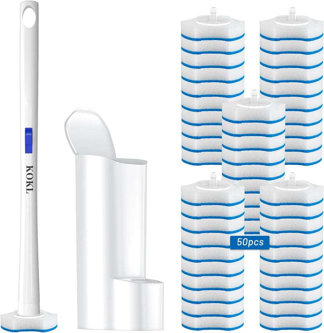 KOKL Disposable Toilet Brush, Toilet Bowl Cleaner Brush with 50PCS Toilet Brush Refills, Toilet Cleaner Refill Pads, Disposable Toilet Bowl Brush and Storage Caddy for Bathroom Cleaning(1-Set) KOKL Disposable Toilet Brush, Toilet Bowl Cleaner Brush with 50PCS Toilet Brush Refills, Toilet Cleaner Refill Pads, Disposable Toilet Bowl Brush and Storage Caddy for Bathroom Cleaning(1-Set)