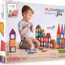 Playmags Magnetic Tiles for Kids  100pcs Magnet Building Set for Toddlers Ages 1-5 | Stem Montessori Toy for 2 3 4 Year Old Boys & Girls | Toys for Toddlers, Preschool & Middle School Children