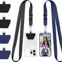 Doormoon Phone Lanyard Tether, Universal Neck Strap with Patch for Phone Case Wallet ID Badge Holder Phone Lanyard Crossbody for Most Smartphones, 2 Pack, Black Blue