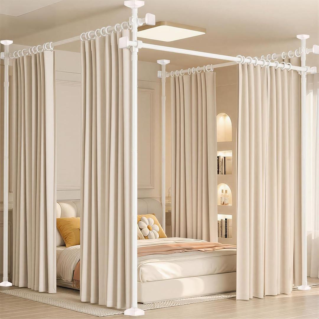 Room Divider No Drilling Curtain Rod Wall Divider for Room Separation, 4-10ft(H) 28-209inch(W) Adjustable Temporary Privacy Wall Divider, Heavy Duty Partition Separator Freestanding Tension, White
