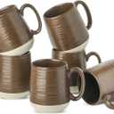 Hasense Coffee Cups Set of 6, 15 oz Stoneware Coffee Mugs with Big Handles, Modern Tea Cup for Indoor and Outdoor for Cocoa, Milk, Tea, Hot Chocolate, Soup, Valentine's Day Gifts, Brown