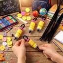 Soulchen 12 Sets Back to School Pencil Ornament Kit, Pencil Yellow | Hanging Decor, DIY Button Craft Kit, Ribbon Leaves Mesh Bow, Spring Party Supplies, Classroom Bulletin Board Home