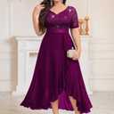 Knitee Women's Plus Size Sequin Lace Sweetheart Neck Ruffled Hemline Formal Evening Maxi Dresses Maroon (Purple, XXL)