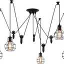 Industrial Pendant Lighting 5 Heads, Adjustable DIY Vintage Style Spider Semi Flush Mount Ceiling Light,Edison Rustic Chandelier,Hanging Lamp Fixture for Dining Room,Kitchen Bedroom,farmhouse (5 Arms-grenades)